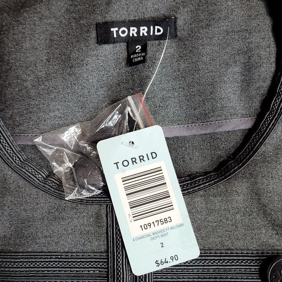 NWT Torrid Military Style Jacket Blazer Size 2=2X Gray Stretch Ponte Knit - Picture 7 of 11